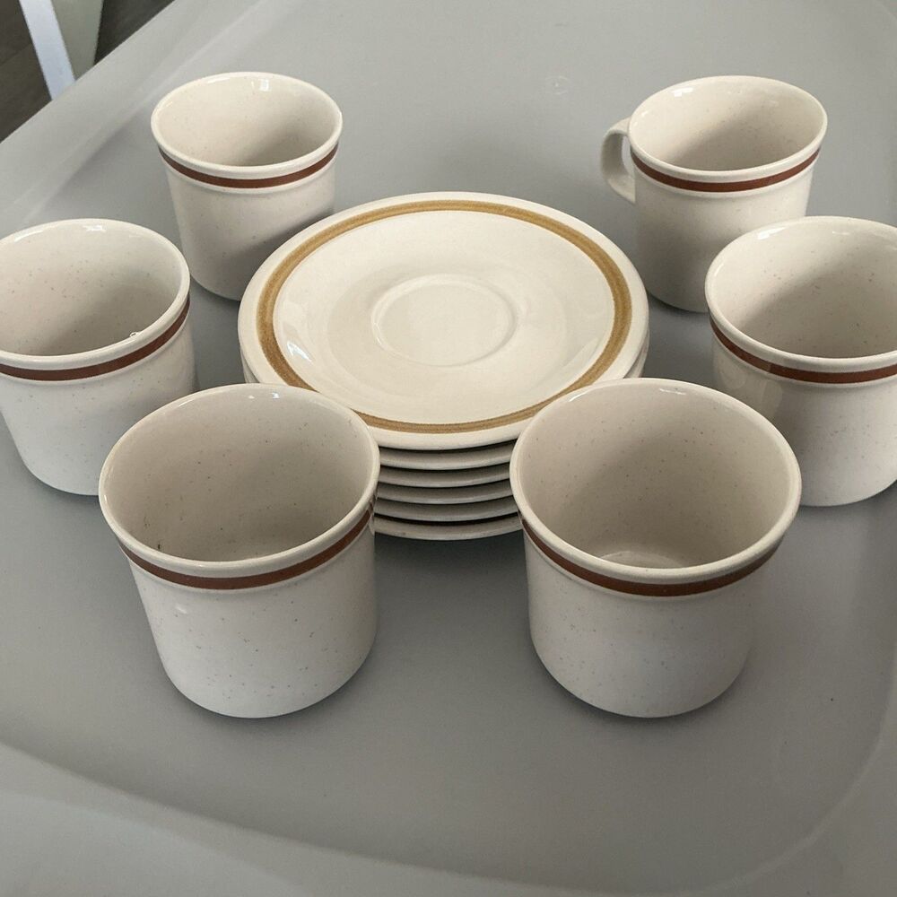 Vintage Autumn Collection Stoneware  Set of 6 Coffee Cups with Saucers